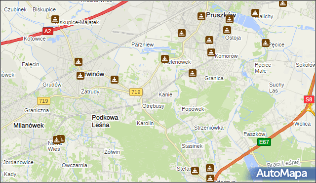 mapa Kanie gmina Brwinów, Kanie gmina Brwinów na mapie Targeo