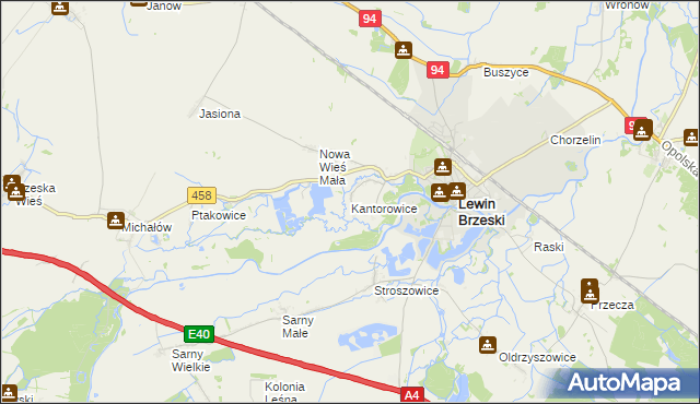 mapa Kantorowice gmina Lewin Brzeski, Kantorowice gmina Lewin Brzeski na mapie Targeo