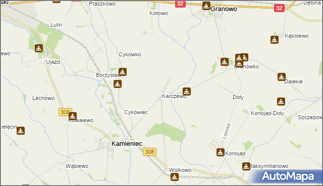 mapa Karczewo gmina Kamieniec, Karczewo gmina Kamieniec na mapie Targeo
