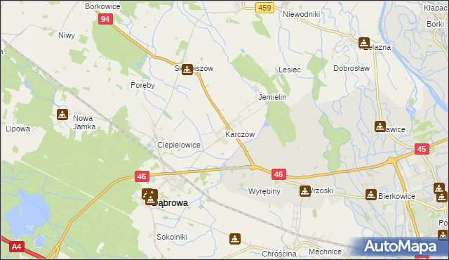 mapa Karczów gmina Dąbrowa, Karczów gmina Dąbrowa na mapie Targeo