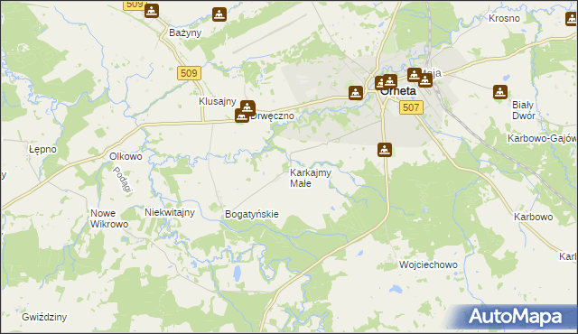 mapa Karkajmy Małe, Karkajmy Małe na mapie Targeo