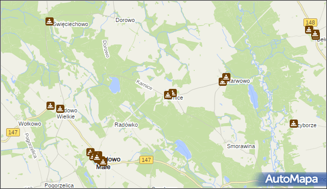 mapa Karnice gmina Radowo Małe, Karnice gmina Radowo Małe na mapie Targeo