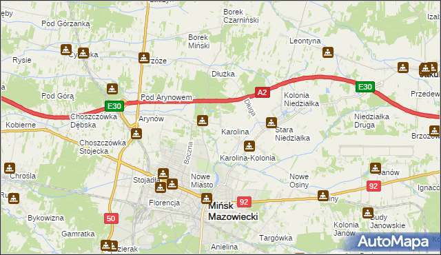 mapa Karolina gmina Mińsk Mazowiecki, Karolina gmina Mińsk Mazowiecki na mapie Targeo