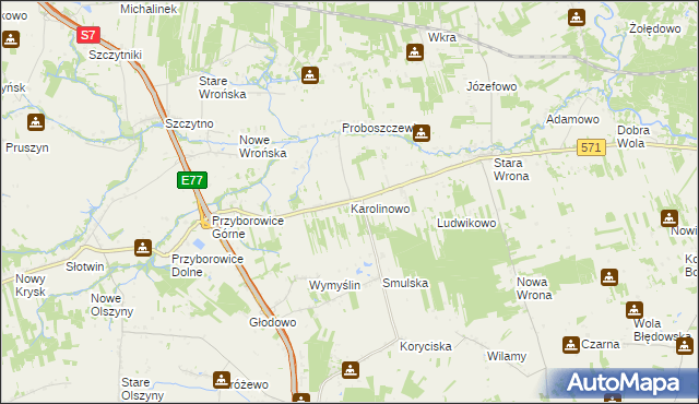 mapa Karolinowo gmina Załuski, Karolinowo gmina Załuski na mapie Targeo