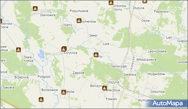 mapa Karsy gmina Sobków, Karsy gmina Sobków na mapie Targeo