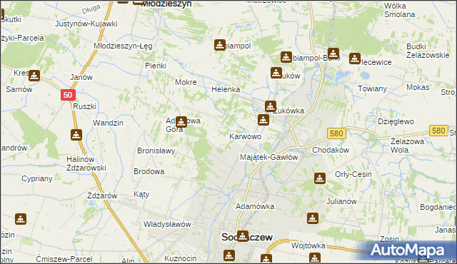 mapa Karwowo gmina Sochaczew, Karwowo gmina Sochaczew na mapie Targeo