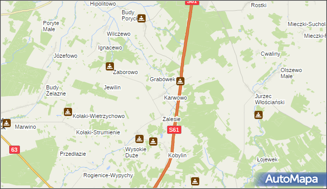 mapa Karwowo gmina Stawiski, Karwowo gmina Stawiski na mapie Targeo