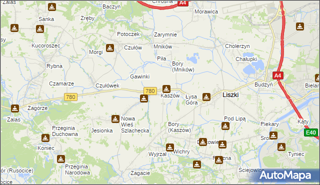 mapa Kaszów gmina Liszki, Kaszów gmina Liszki na mapie Targeo