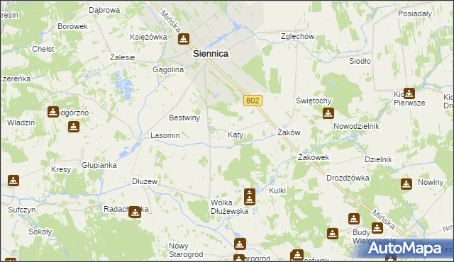 mapa Kąty gmina Siennica, Kąty gmina Siennica na mapie Targeo