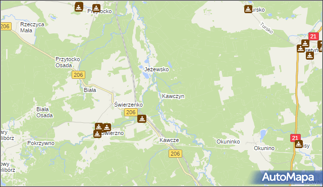 mapa Kawczyn gmina Miastko, Kawczyn gmina Miastko na mapie Targeo