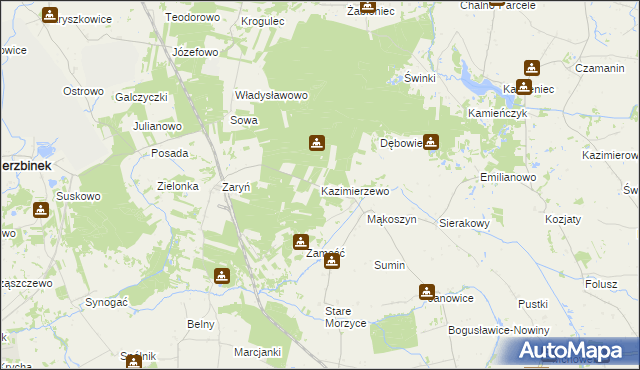 mapa Kazimierzewo gmina Wierzbinek, Kazimierzewo gmina Wierzbinek na mapie Targeo