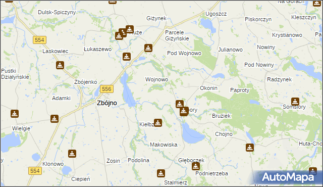 mapa Kazimierzewo gmina Zbójno, Kazimierzewo gmina Zbójno na mapie Targeo