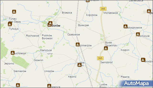 mapa Kazimierzów gmina Borów, Kazimierzów gmina Borów na mapie Targeo