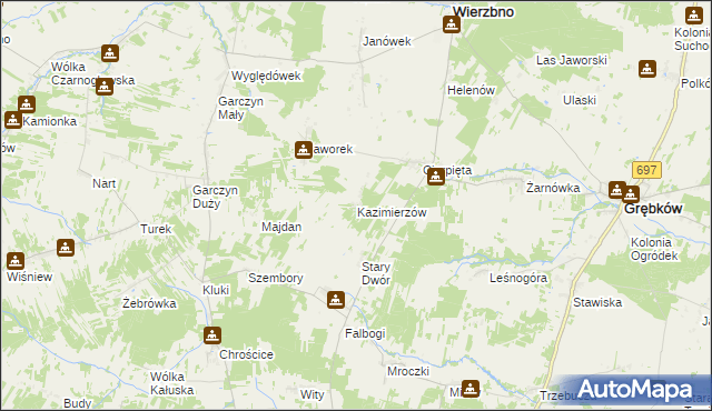 mapa Kazimierzów gmina Wierzbno, Kazimierzów gmina Wierzbno na mapie Targeo