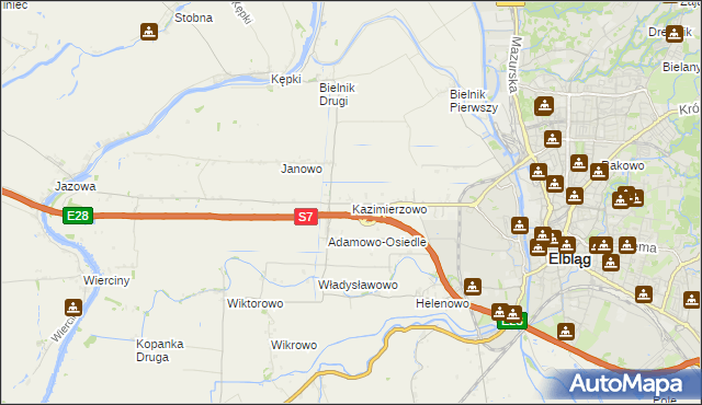 mapa Kazimierzowo gmina Elbląg, Kazimierzowo gmina Elbląg na mapie Targeo