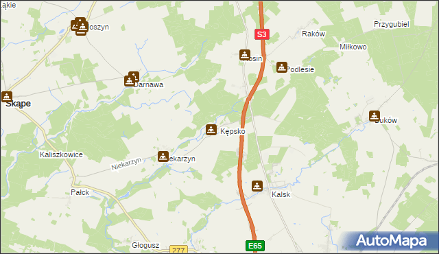 mapa Kępsko gmina Świebodzin, Kępsko gmina Świebodzin na mapie Targeo