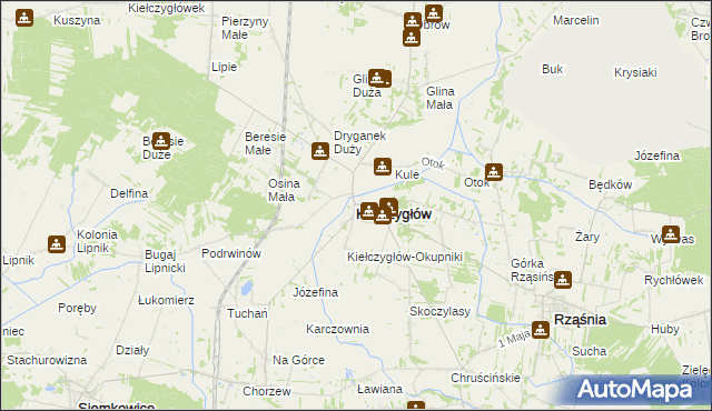 mapa Kiełczygłów, Kiełczygłów na mapie Targeo