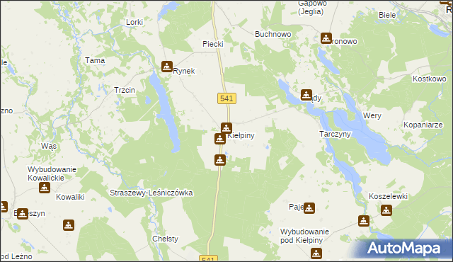 mapa Kiełpiny gmina Lidzbark, Kiełpiny gmina Lidzbark na mapie Targeo