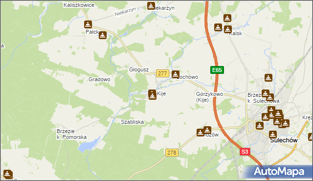 mapa Kije gmina Sulechów, Kije gmina Sulechów na mapie Targeo