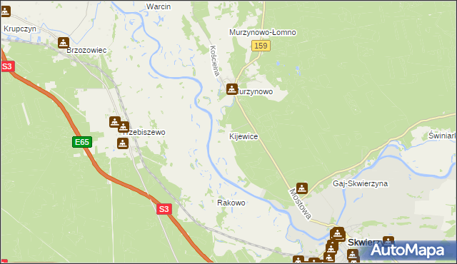 mapa Kijewice gmina Skwierzyna, Kijewice gmina Skwierzyna na mapie Targeo