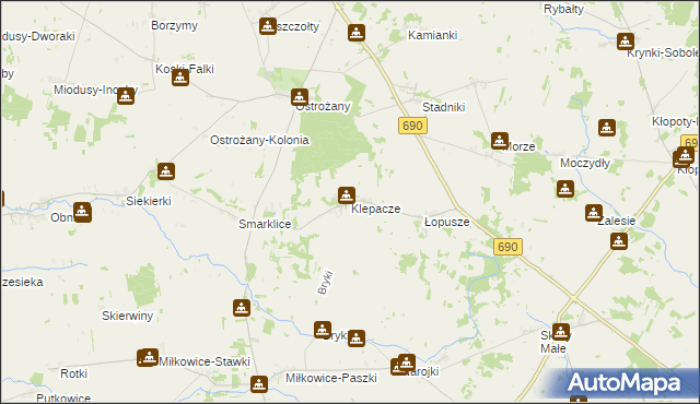 mapa Klepacze gmina Drohiczyn, Klepacze gmina Drohiczyn na mapie Targeo