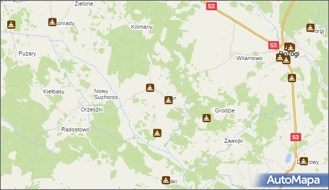 mapa Klon gmina Rozogi, Klon gmina Rozogi na mapie Targeo