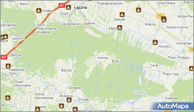 mapa Klonów gmina Łączna, Klonów gmina Łączna na mapie Targeo
