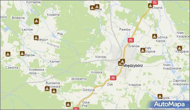 mapa Klonów gmina Międzybórz, Klonów gmina Międzybórz na mapie Targeo