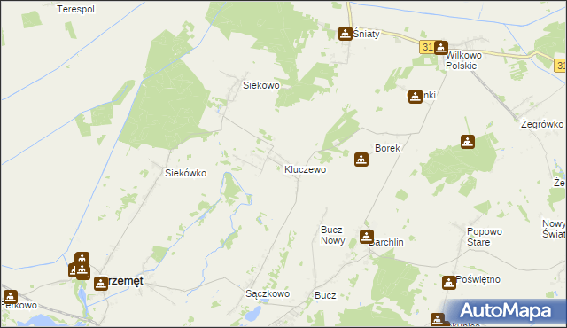 mapa Kluczewo gmina Przemęt, Kluczewo gmina Przemęt na mapie Targeo