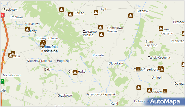 mapa Kobiałki gmina Wieczfnia Kościelna, Kobiałki gmina Wieczfnia Kościelna na mapie Targeo