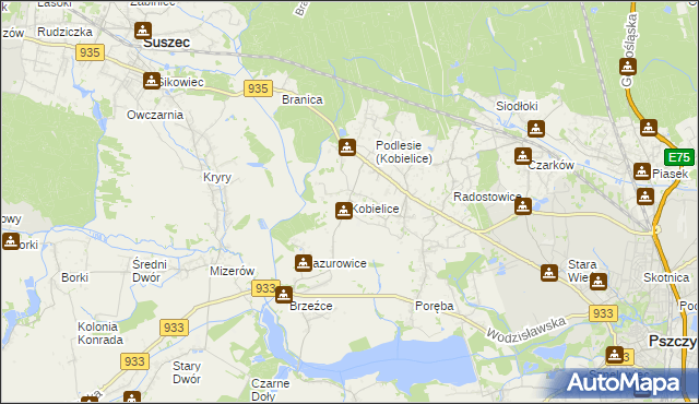 mapa Kobielice gmina Suszec, Kobielice gmina Suszec na mapie Targeo