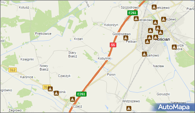 mapa Kobylniki gmina Kościan, Kobylniki gmina Kościan na mapie Targeo
