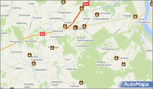 mapa Kochanów gmina Puławy, Kochanów gmina Puławy na mapie Targeo