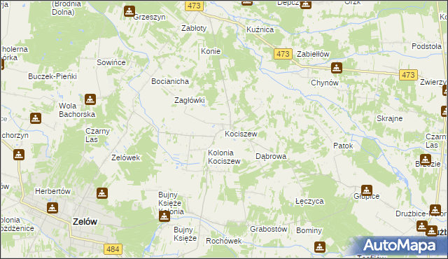 mapa Kociszew gmina Zelów, Kociszew gmina Zelów na mapie Targeo