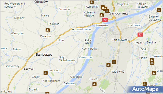 mapa Koćmierzów, Koćmierzów na mapie Targeo