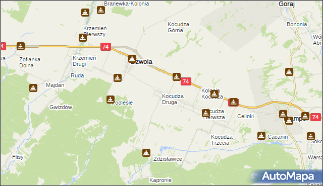 mapa Kocudza Druga, Kocudza Druga na mapie Targeo