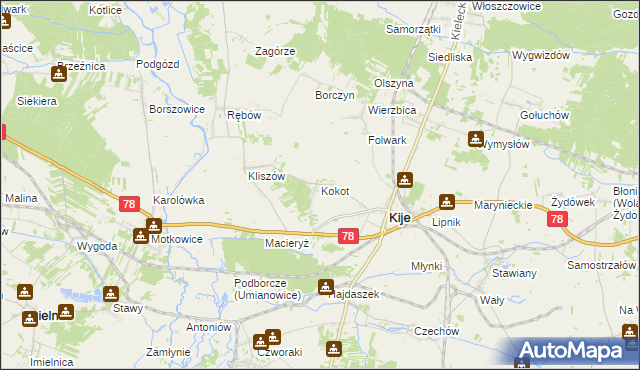 mapa Kokot, Kokot na mapie Targeo