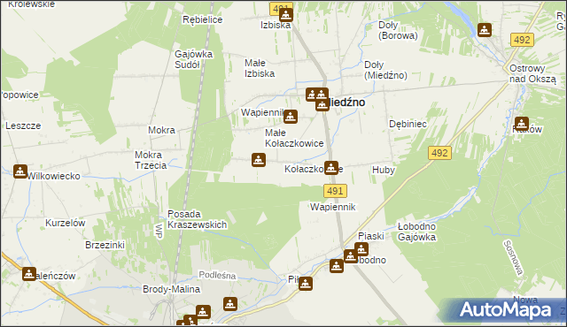 mapa Kołaczkowice gmina Miedźno, Kołaczkowice gmina Miedźno na mapie Targeo