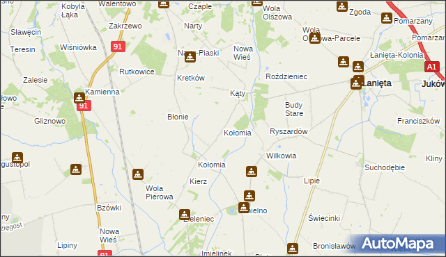 mapa Kołomia gmina Lubień Kujawski, Kołomia gmina Lubień Kujawski na mapie Targeo