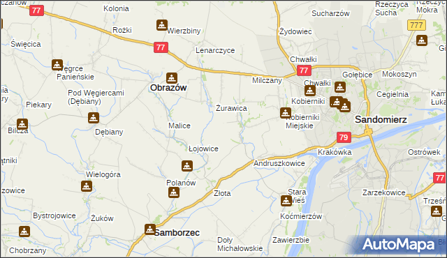 mapa Kolonie gmina Samborzec, Kolonie gmina Samborzec na mapie Targeo