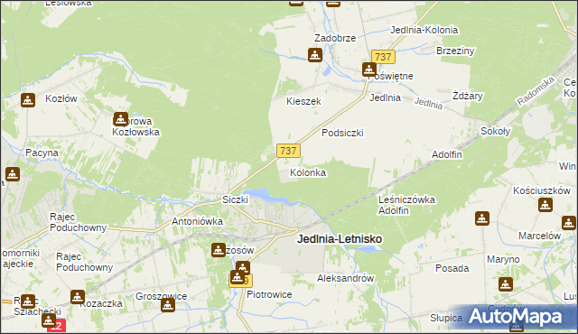 mapa Kolonka gmina Pionki, Kolonka gmina Pionki na mapie Targeo