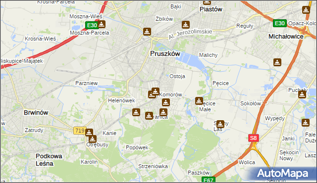 mapa Komorów gmina Michałowice, Komorów gmina Michałowice na mapie Targeo