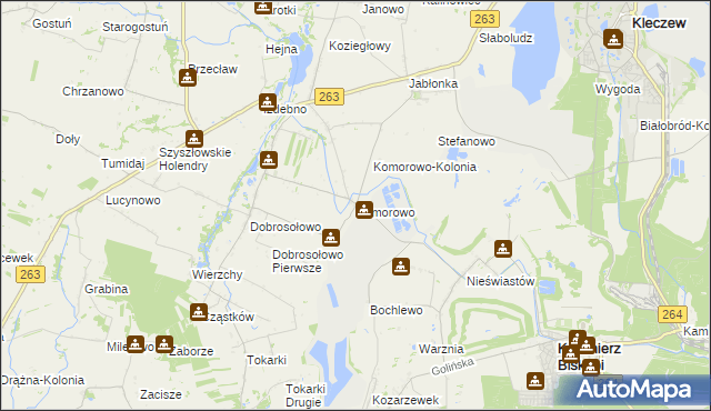 mapa Komorowo gmina Kazimierz Biskupi, Komorowo gmina Kazimierz Biskupi na mapie Targeo