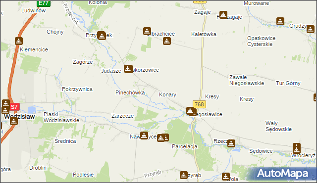 mapa Konary gmina Wodzisław, Konary gmina Wodzisław na mapie Targeo