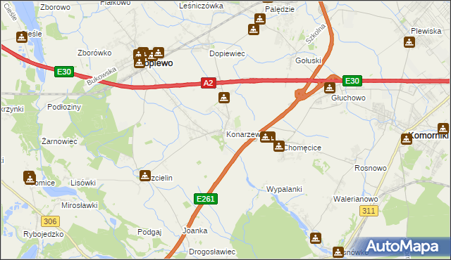 mapa Konarzewo gmina Dopiewo, Konarzewo gmina Dopiewo na mapie Targeo