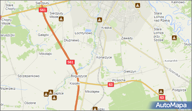 mapa Konarzyce gmina Łomża, Konarzyce gmina Łomża na mapie Targeo