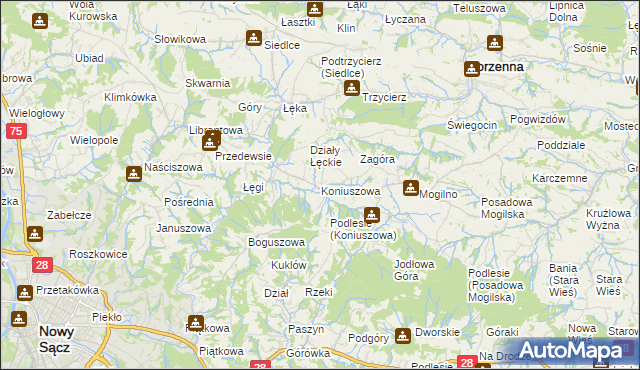 mapa Koniuszowa, Koniuszowa na mapie Targeo