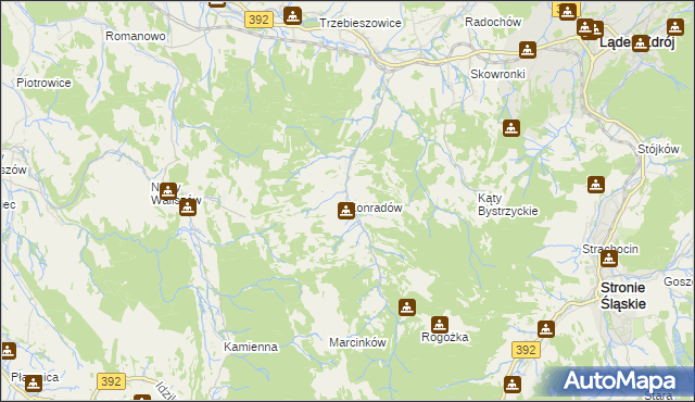 mapa Konradów gmina Lądek-Zdrój, Konradów gmina Lądek-Zdrój na mapie Targeo