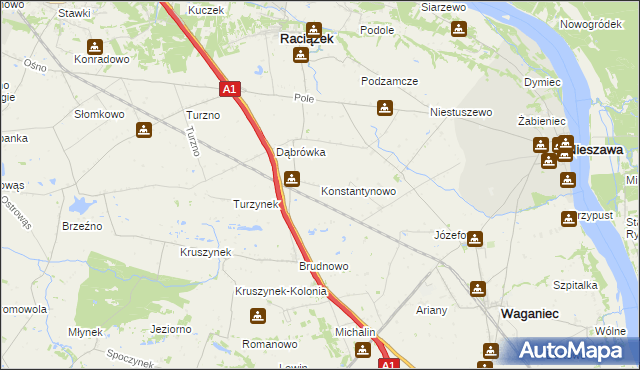 mapa Konstantynowo gmina Waganiec, Konstantynowo gmina Waganiec na mapie Targeo