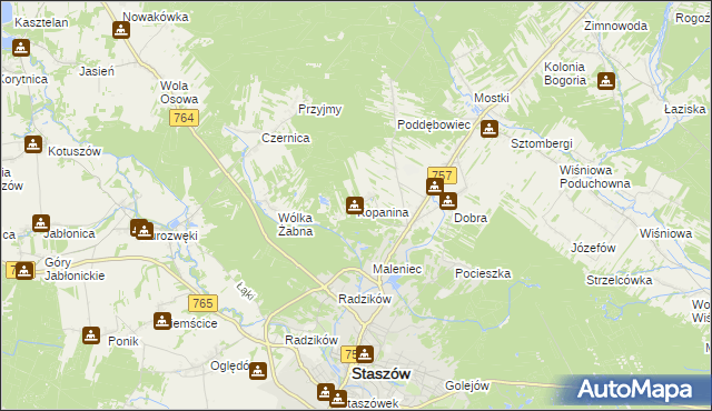 mapa Kopanina gmina Staszów, Kopanina gmina Staszów na mapie Targeo